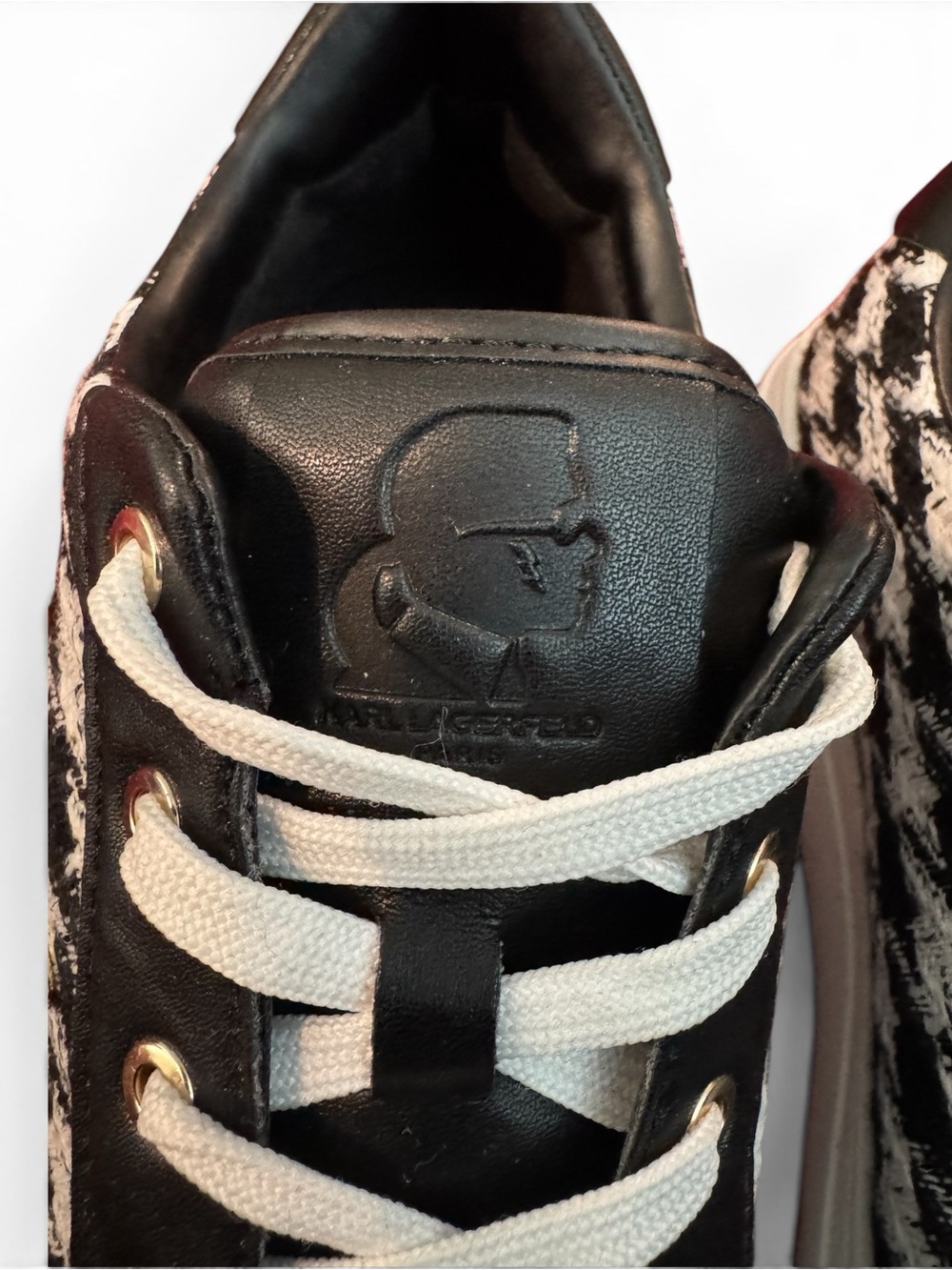 KARL LAGERFELD PARIS CATE PINS Houndstooth print Logo Sneakers - Picture 9 of 12